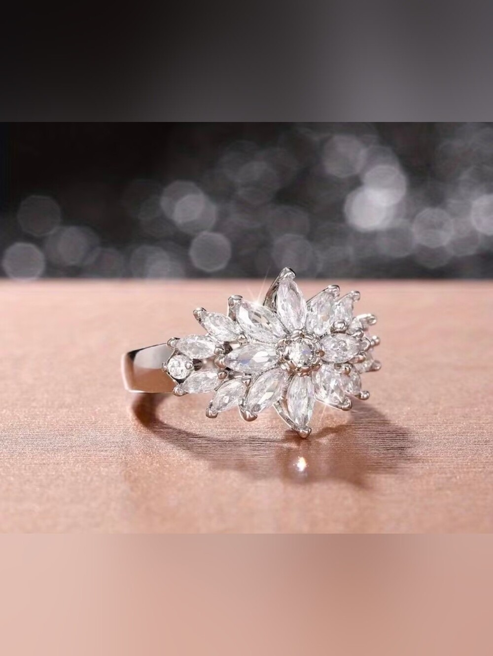 $8 Each Or Bundle 5/$20 Silver Floral Marquise Crystal Ring